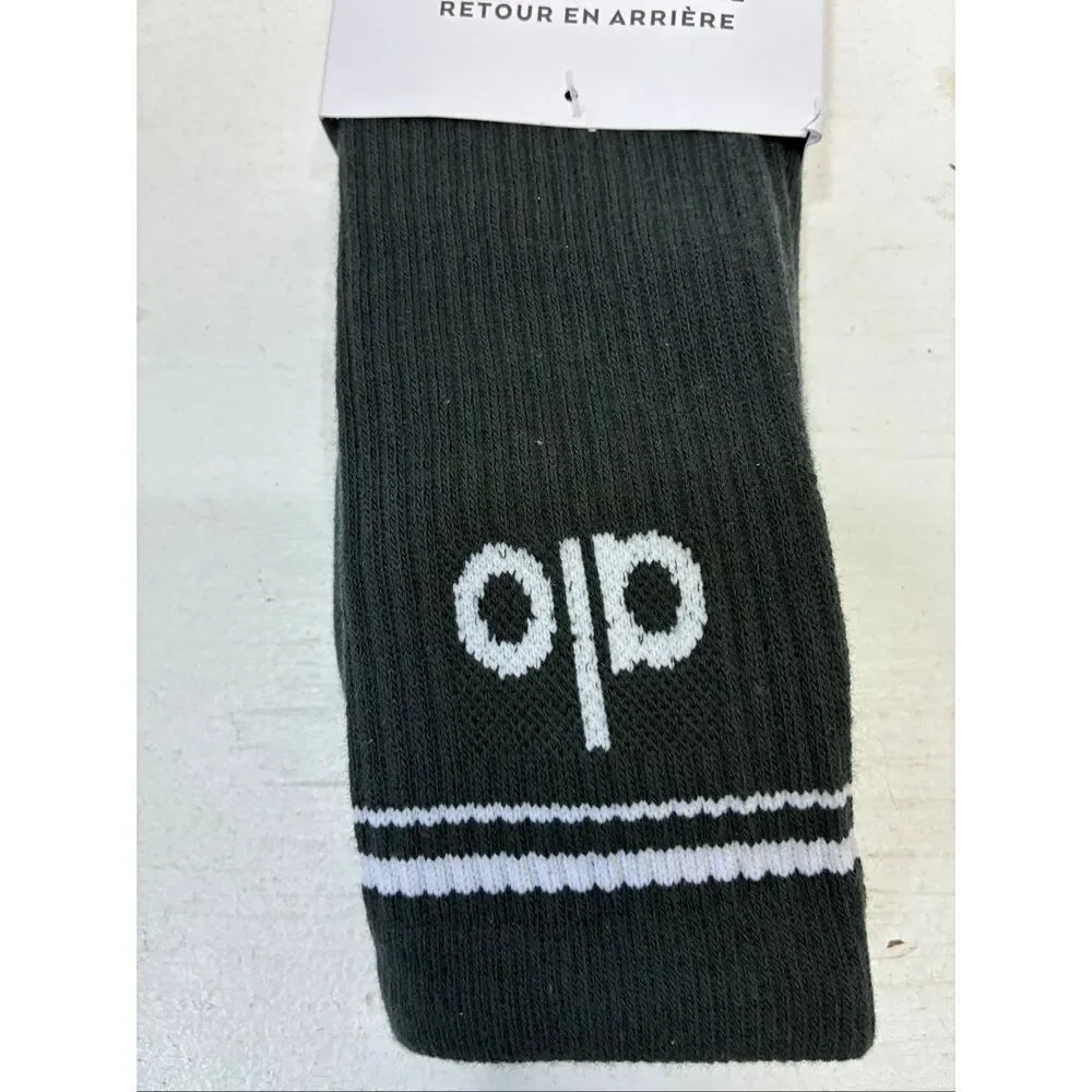ALO Yoga NWT Unisex Throwback Sock in Charcoal Green/Ivory Size M